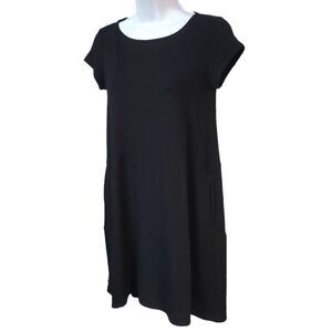 Eileen Fisher tiered mini dress viscose blend black career minimalist Petite S